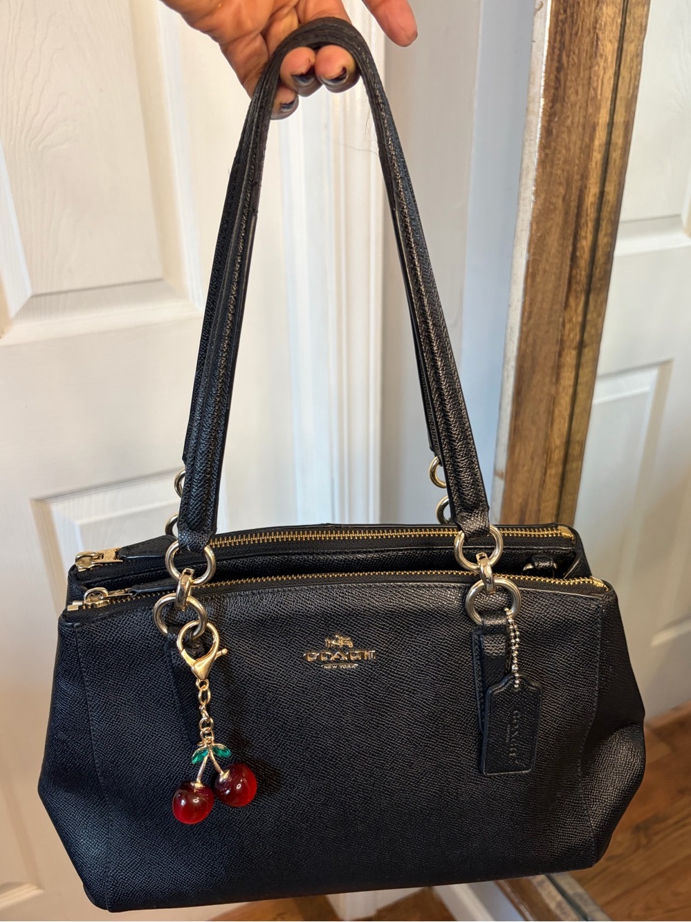 Coach Small Christie Carryall Black Crossgrain Leather Satchel